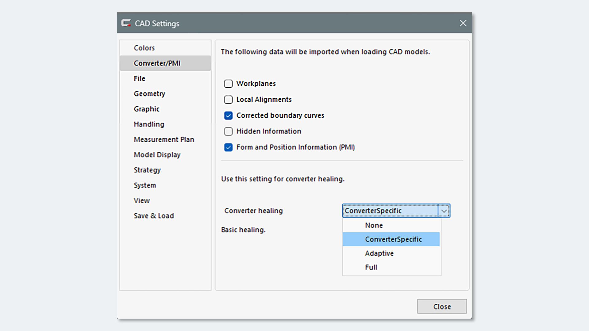 New CAD import setting: healing converter