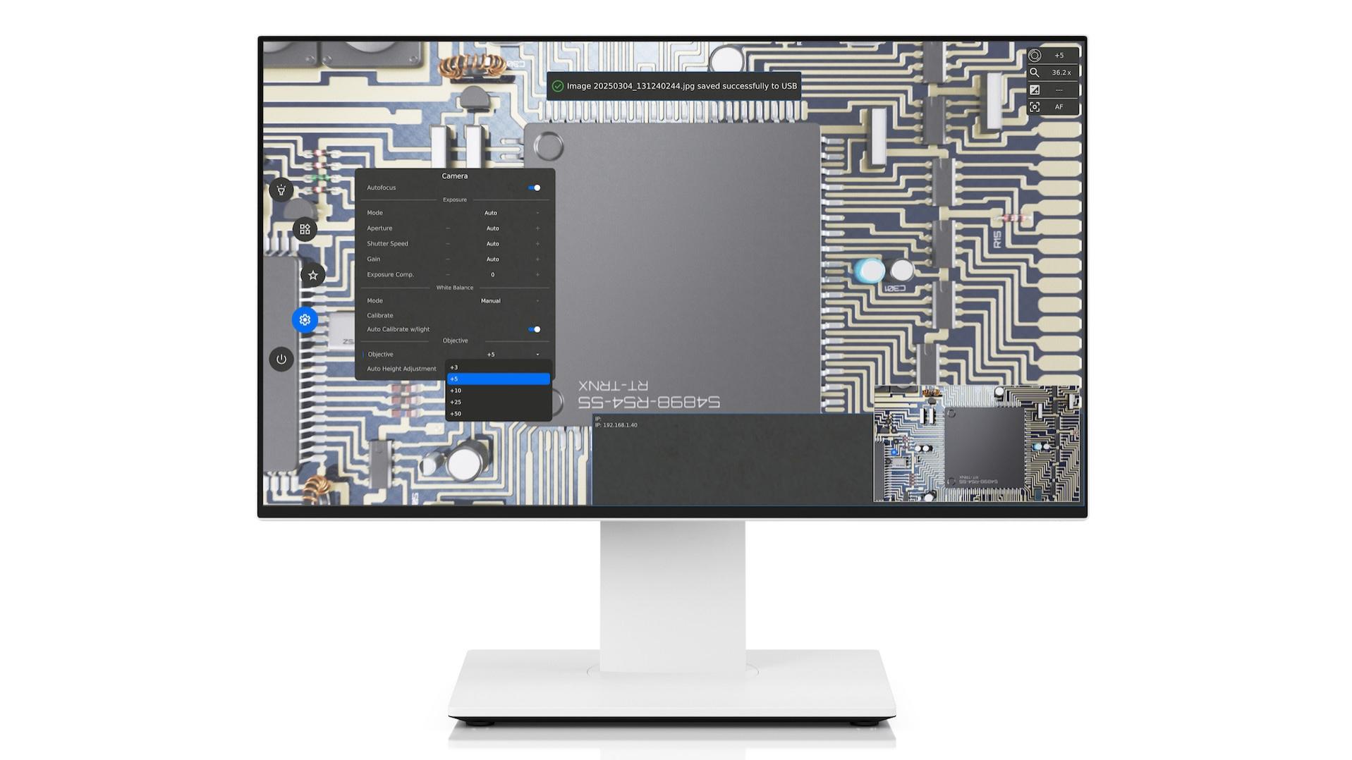 The software screen displaying the inspection results of the digital microscope ZEISS Smartzoom 100.