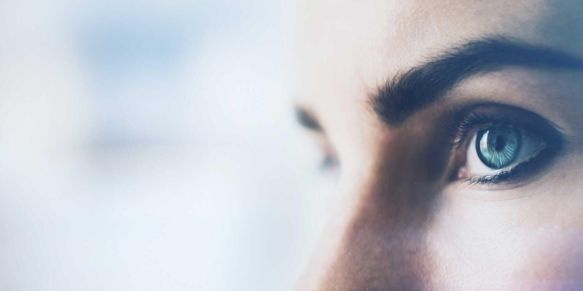 Closeup of woman eye with visual effects, isolated on white background