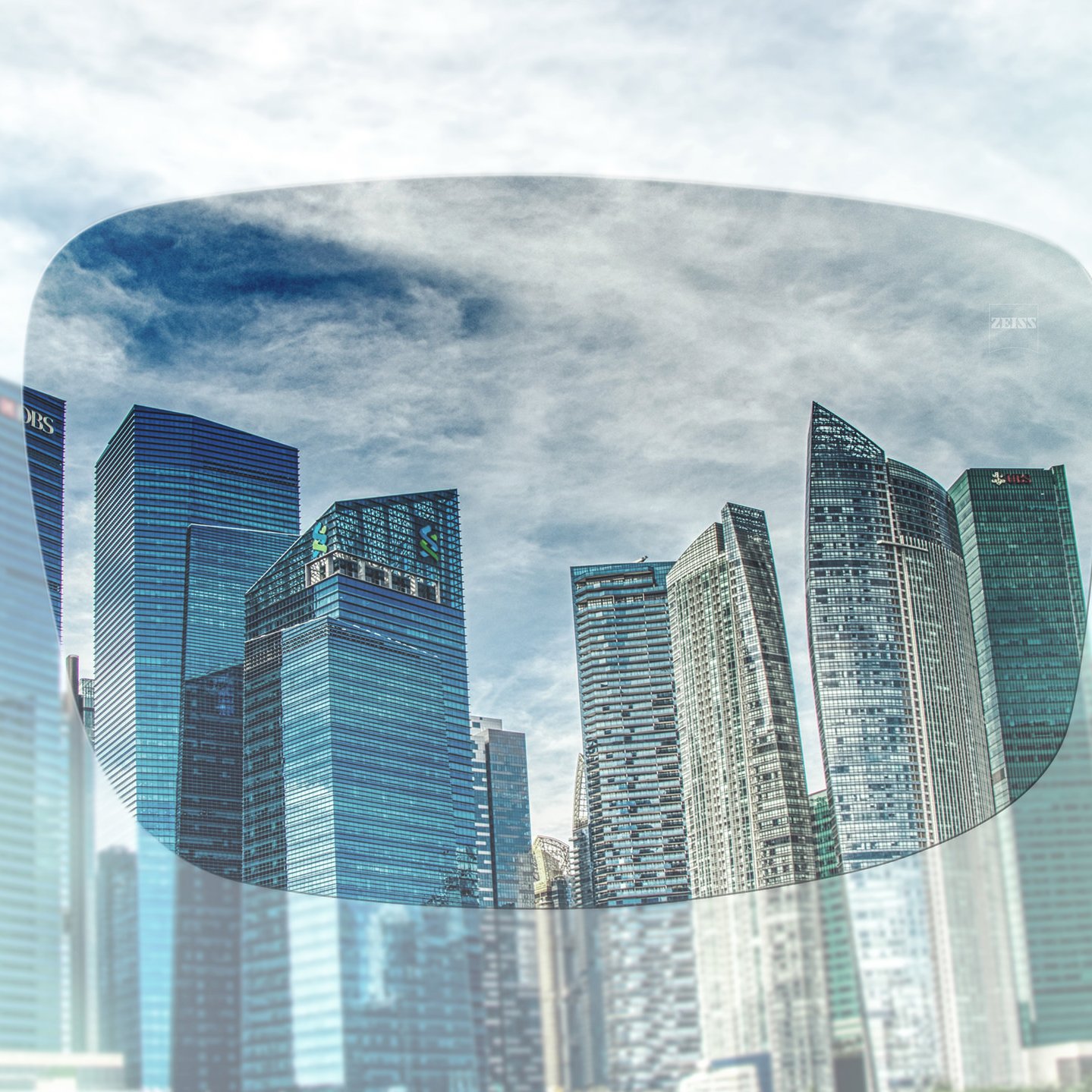 The image shows the view through tinted lenses of a skyline. 
